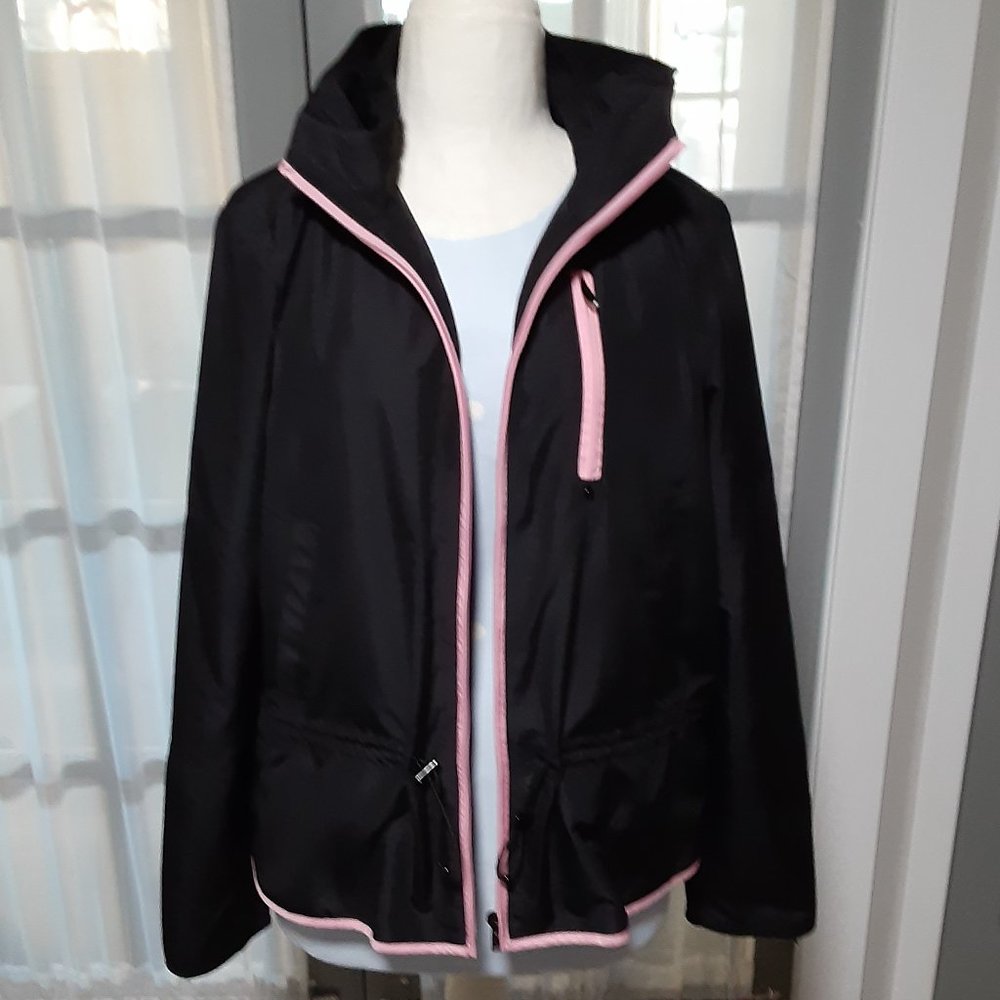 Women's Lauren Ralph Lauren Black & pink windbreaker jacket Size L EUC.